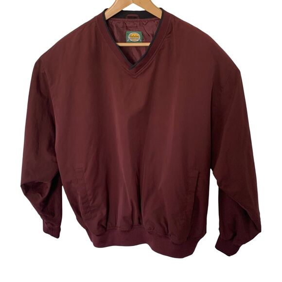 Cabelas Jacket Mens XL Wine V-Neck Lined Pullover Pockets Outdoor Microfiber - Picture 6 of 6